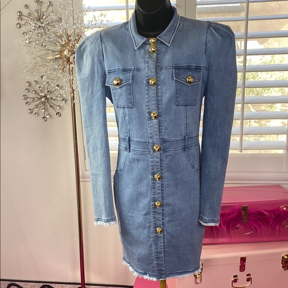 Statement Button Denim Dress - Picture 1 of 7
